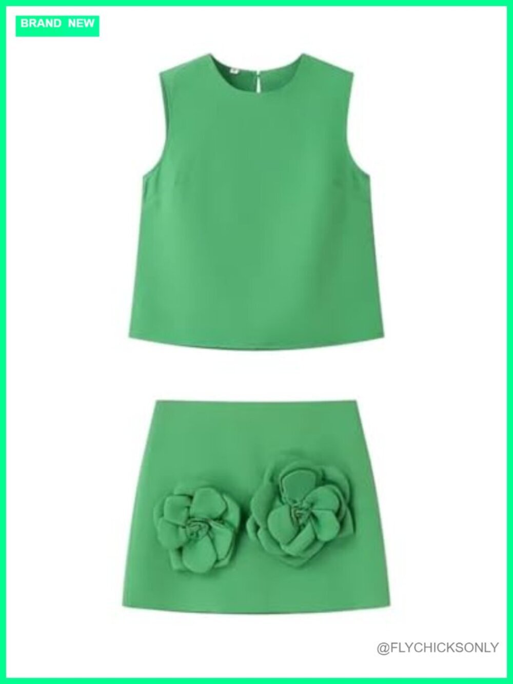 2 Piece Skirt Set Sleeveless Crop Top and Mini Skirt with 3D Flowers